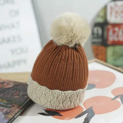 Autumn Winter Women Knitted Fleece Lined Warm Wool Ball Beanie Cap