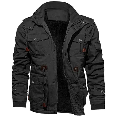 Men Autumn Winter Fashion Casual Solid Color Stand Collar Long Sleeve Plus Size Cargo Coat
