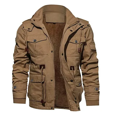 Men Autumn Winter Fashion Casual Solid Color Stand Collar Long Sleeve Plus Size Cargo Coat