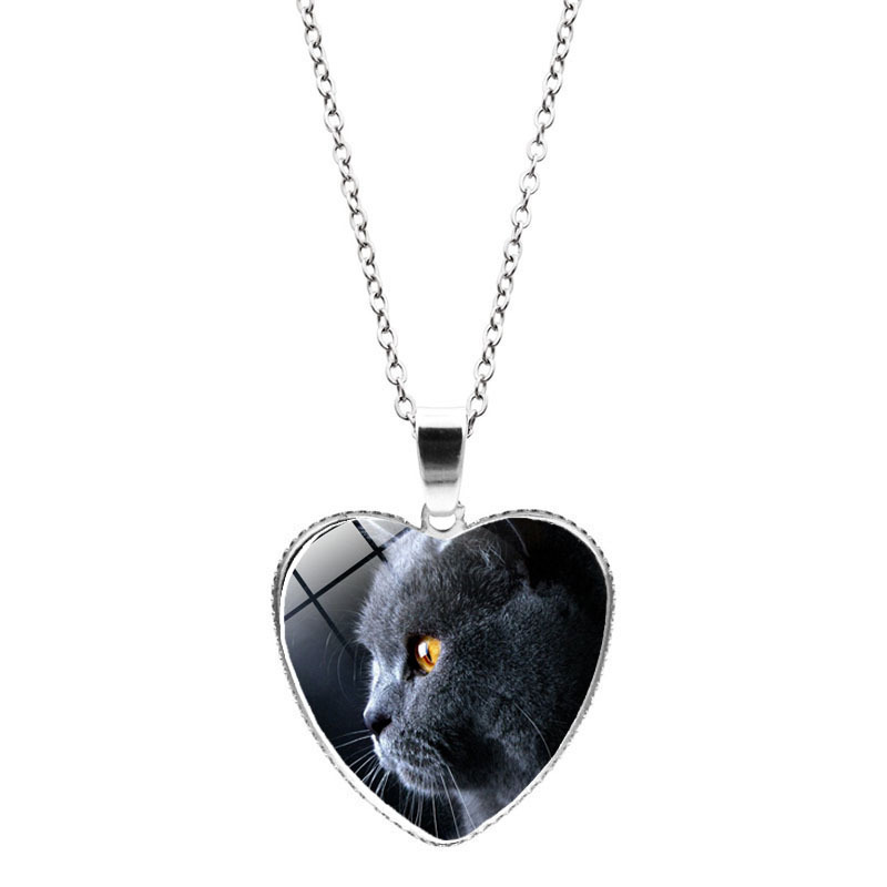 Wholesale Women Cartoon Animal Cat Heart Pendant Necklace