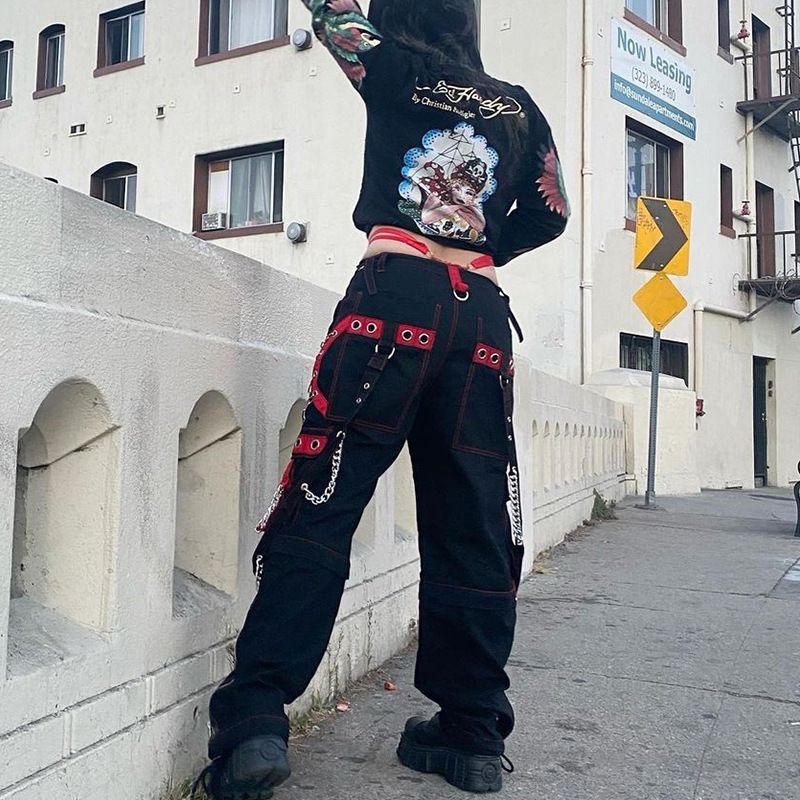 Wholesale Women Fashion Street Casual Chain Straight Cargo Pants