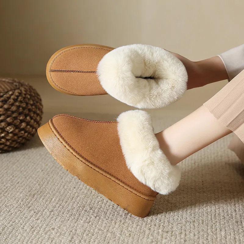 Wholesale Autumn And Winter Women Fashionable Fleece-Lined Warm Round Toe  Flat Snow Boots