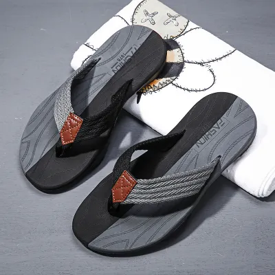 Men Fashion Casual Striped Letter Beach Flip Flops Slippers