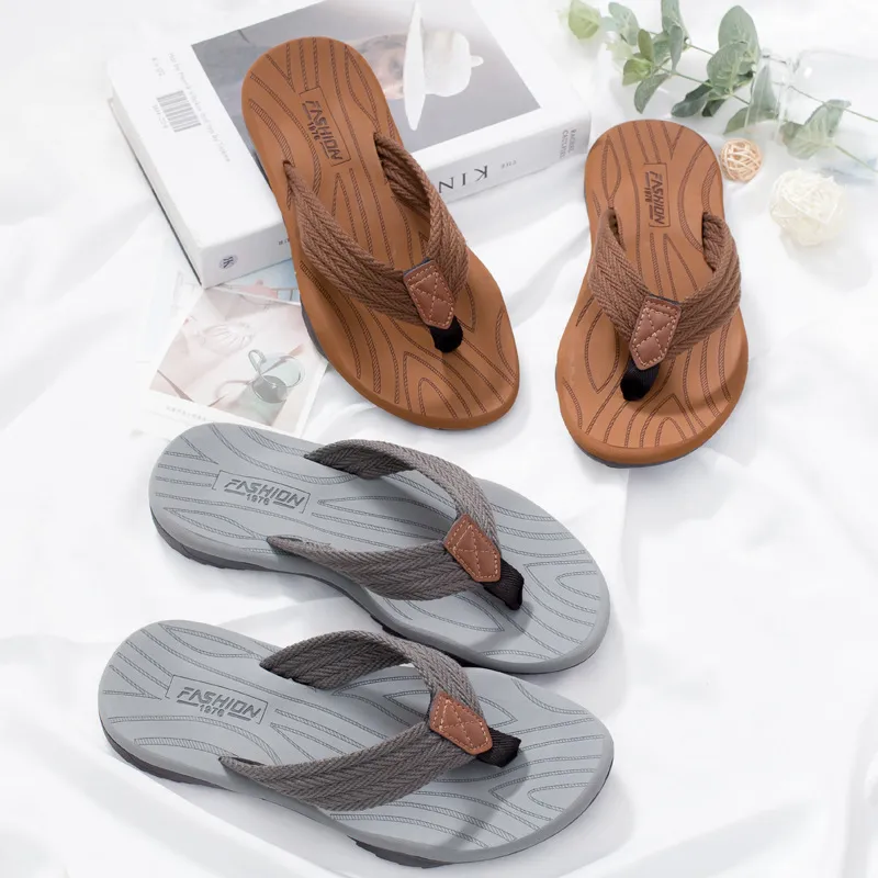Men Fashion Casual Striped Letter Beach Flip Flops Slippers