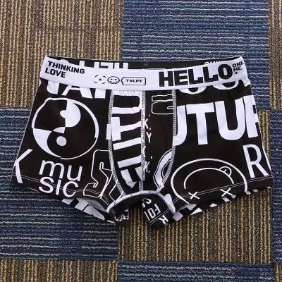 Men Casual Simple Letter Cotton Mid Waist Boxer Pants Underwear