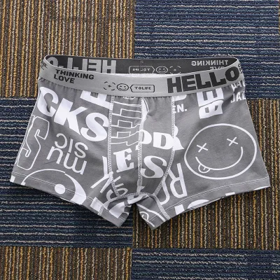 Men Casual Simple Letter Cotton Mid Waist Boxer Pants Underwear
