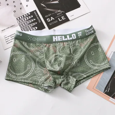 Men Fashion Casual Simple Mesh Letters Cotton Mid Waist Boxer Pants