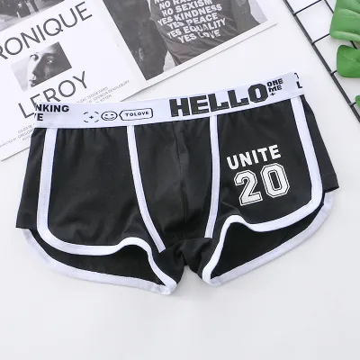 Men Fashion Casual Simple Letter Cotton Mid Waist Boxer Pants
