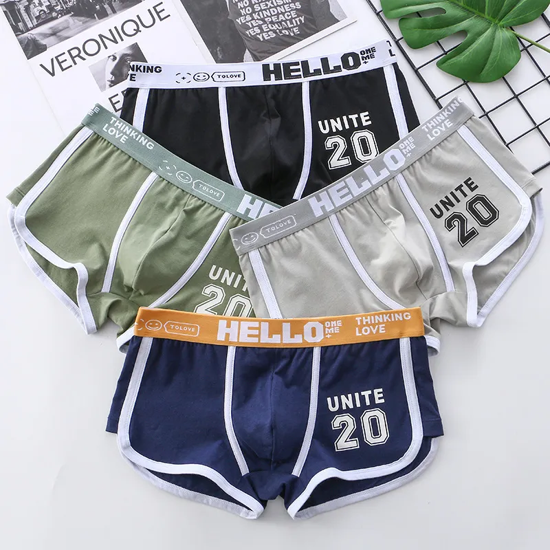 Men Fashion Casual Simple Letter Cotton Mid Waist Boxer Pants
