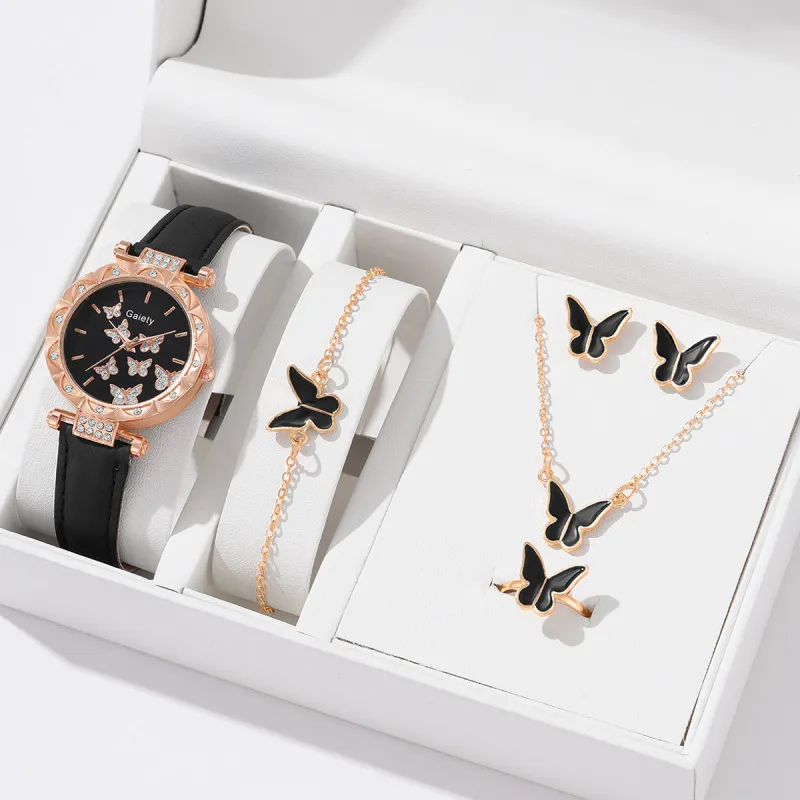 Women's Butterfly Rhinestone Watch and Jewelry Set Necklace Earrings Ring