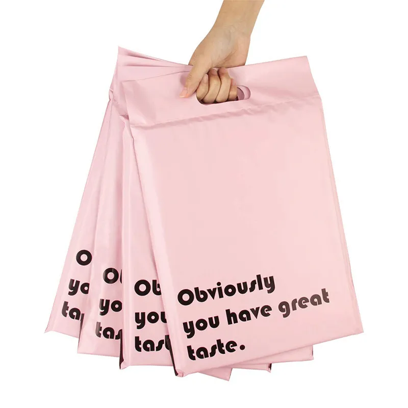 100pcs Fashion Letter Printing Pink Waterproof Hand Express Packaging Bag Poly Mailer For Home Storage