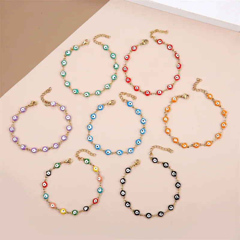Women Fashion Oil Dropping Devil Eye Stainless Steel Bracelet
