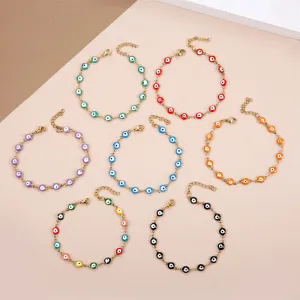 Women Fashion Oil Dropping Devil Eye Stainless Steel Bracelet