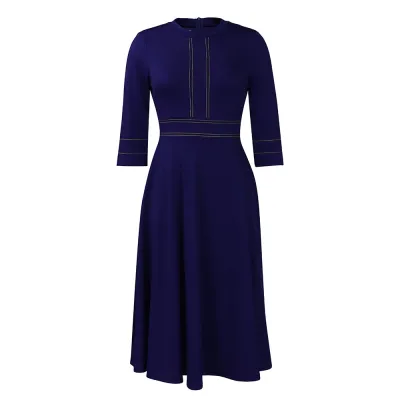 Women Plus Size Solid Color Round Neck Swing Midi Dress