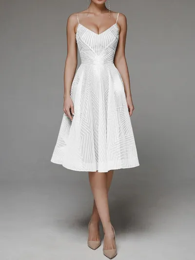Women Sexy Geometric Line Sling Dinner Dress