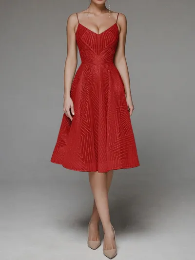 Women Sexy Geometric Line Sling Dinner Dress