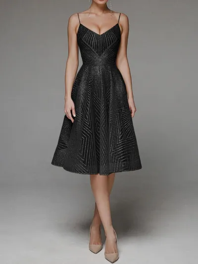 Women Sexy Geometric Line Sling Dinner Dress