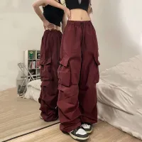  Women's Casual Pants,Vintage Low Waist Individualized Elastic  Waist Loose Buckle Foot Loose Cargo Pants with Pocket (Z01-White, XL) :  Clothing, Shoes & Jewelry