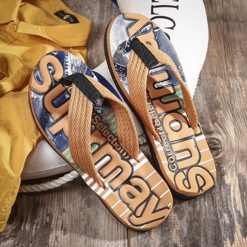 Wholesale Men Fashion Casual Letter Beach Flip-Flops Slippers