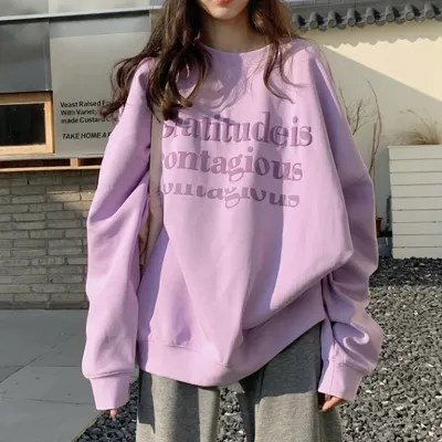 Women Street Casual Alphabet Print Round Neck Loose Sweatshirt
