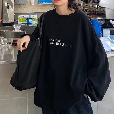 Women Street Casual Alphabet Print Crewneck Long Sleeve Sweatshirt