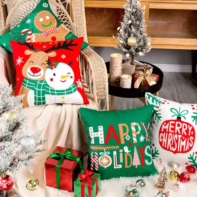 Cartoon Christmas Tree Santa Claus Letter Print Home Sofa Cushion Cover