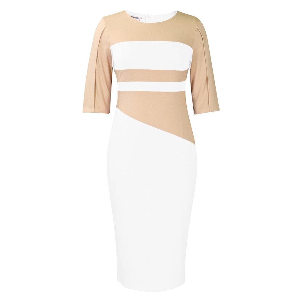 Wholesale Women Fashion Color-Block Tight-Fit Dress