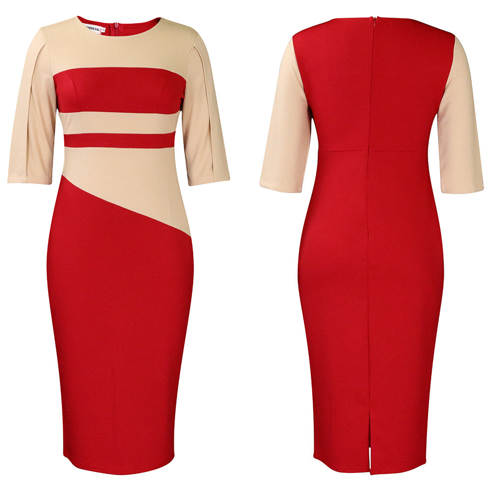 Wholesale Women Fashion Color-Block Tight-Fit Dress