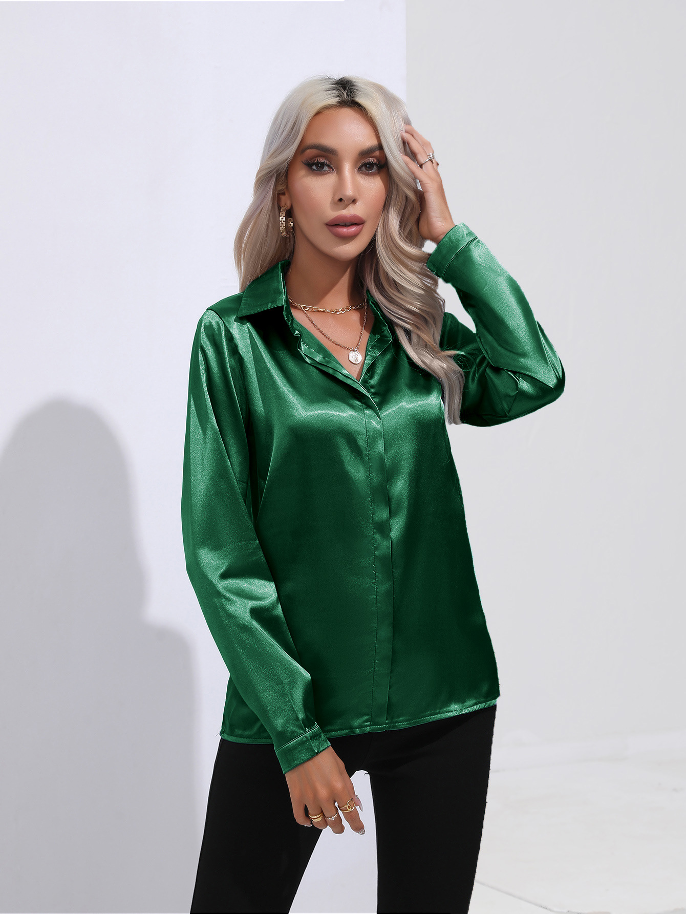 Wholesale Women Fashion Office Solid Color Shaded Lar Shirt