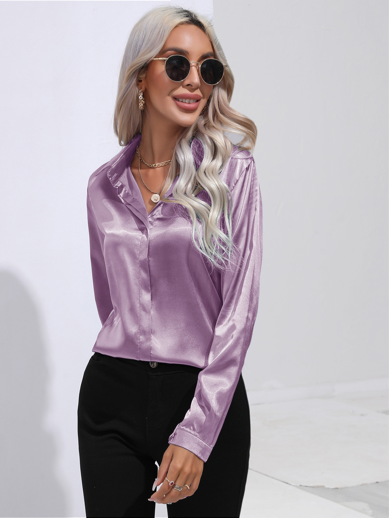 TODAYFUL - 【専用】todayful Collarless Satin Shirts TODAYFUL] Collarless Satin Shirts - Blouse