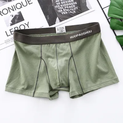 Men Simple Solid Color Cotton Mid Waist Boxer Shorts Underwear