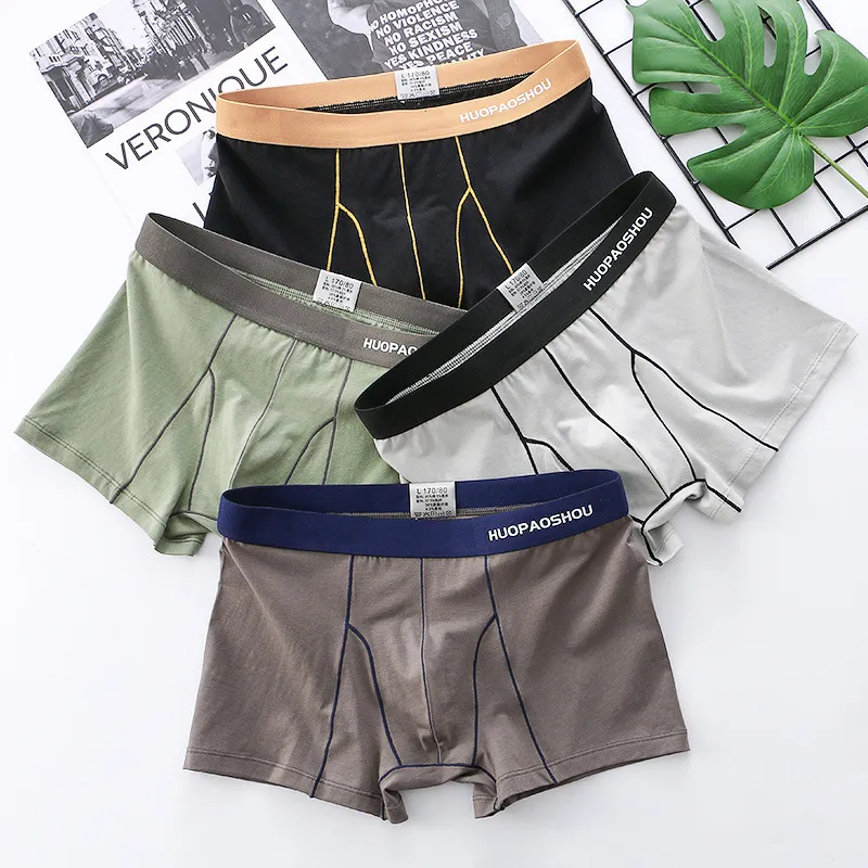 Men Simple Solid Color Cotton Mid Waist Boxer Shorts Underwear