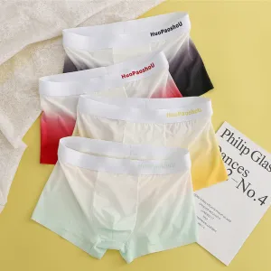 Men Simple Gradient Letter Ice Silk Mid Waist Boxer Pants