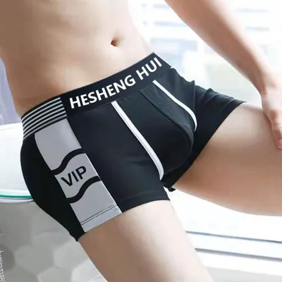 Men Simple Colorblock Letter Stripe Mid Waist Boxer Underwear Pants