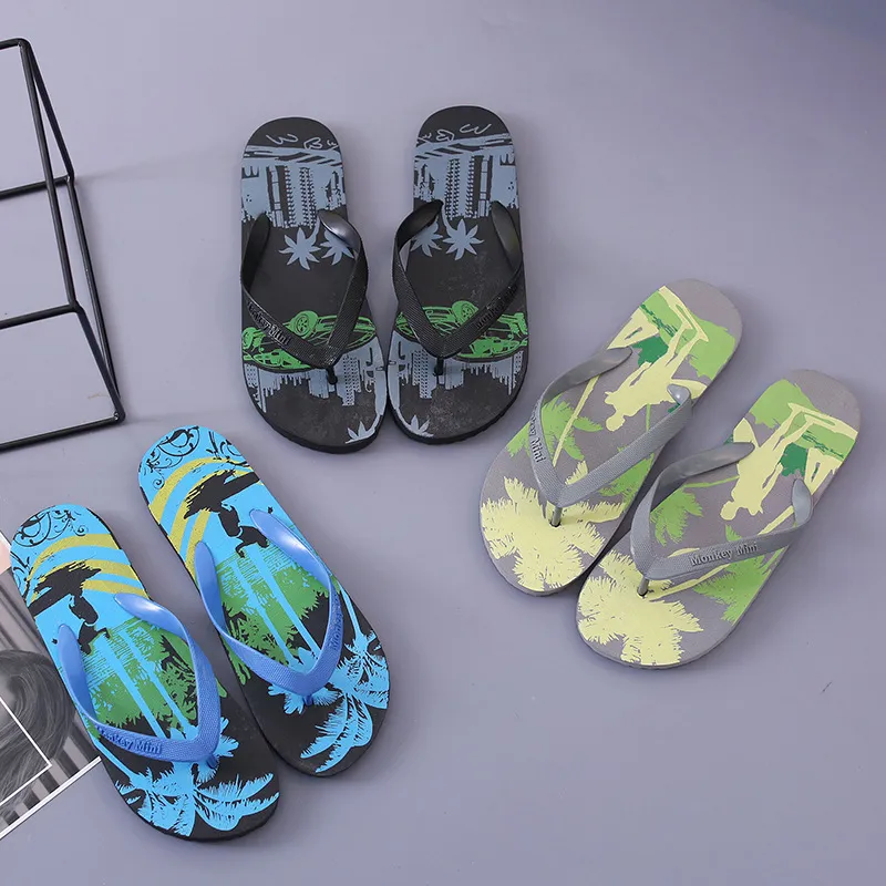 Men Fashion Casual Floral Beach Flip-Flops Slippers Open Toe PVC Herringbone