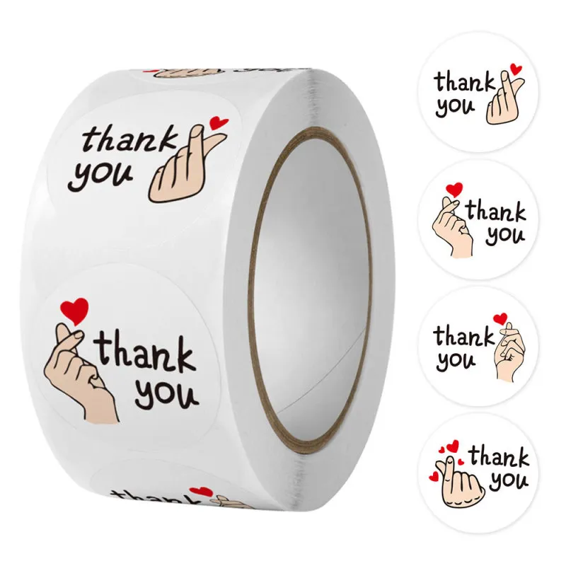 Fashion Round White Decorative Gift Label Thank You Sticker Coated Paper Express Sealing Packaging Sticker