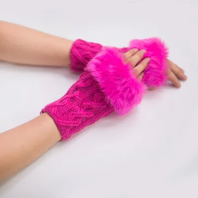 Autumn And Winter Women Fashion Multicolor Diamond Wool Plush Open Finger Gloves