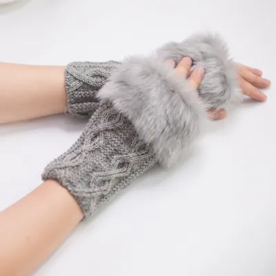 Autumn And Winter Women Fashion Multicolor Diamond Wool Plush Open Finger Gloves