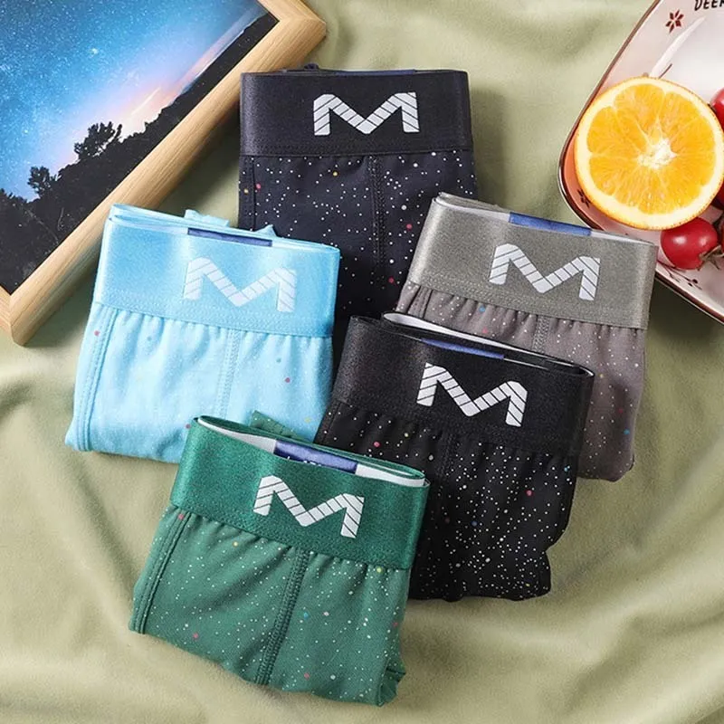 Men Casual Simple Multicolor Polka Dot Cotton Mid Waist Boxer Pants