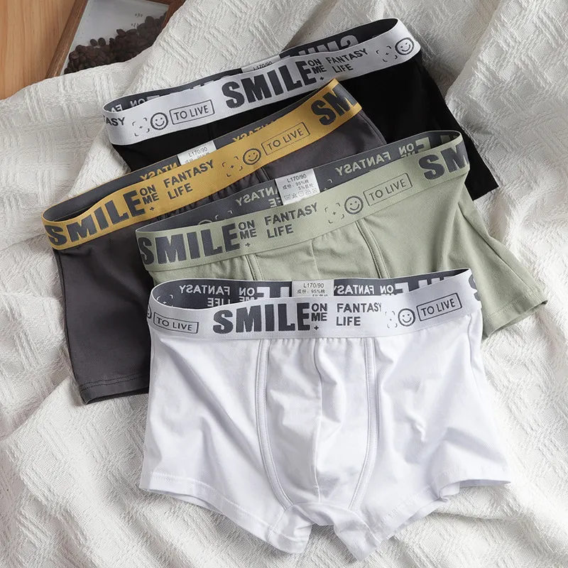 Men Fashion Casual Letter Cotton Mid Waist Boxer Pants