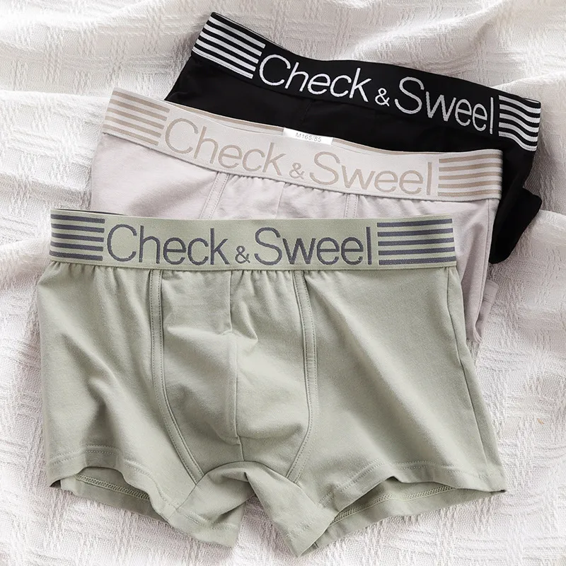 Men Fashion Casual Simple Letter Cotton Mid Waist Boxer Shorts Undies