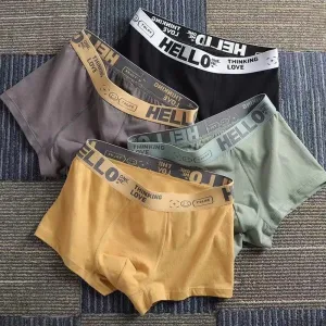 Men Fashion Casual Simple Letter Print Cotton Mid Waist Boxer Underwear