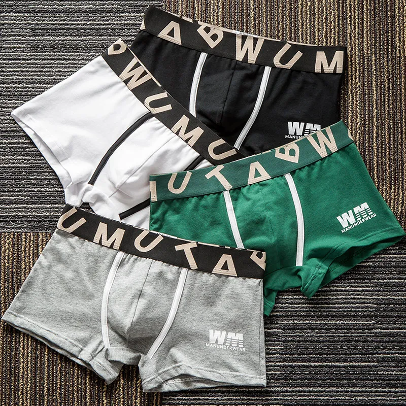 Men Fashion Casual Letter Cotton Mid Waist Boxer Underwear