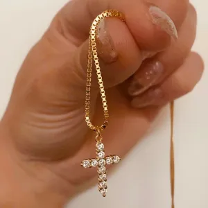 Women Simple Fashion Zircon Cross Pendant Necklace Titanium Steel Box Chain