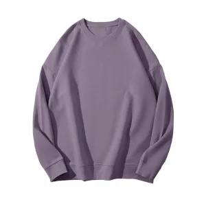 Winter Women Fleece-Lined Thickened Pullover Sweatshirt Solid Color Round Neck