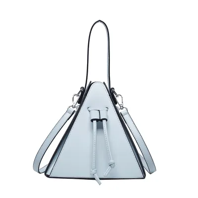 Women Fashion Solid Color Drawstring Triangle Handle Crossbody Bag