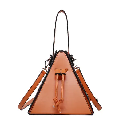Women Fashion Solid Color Drawstring Triangle Handle Crossbody Bag