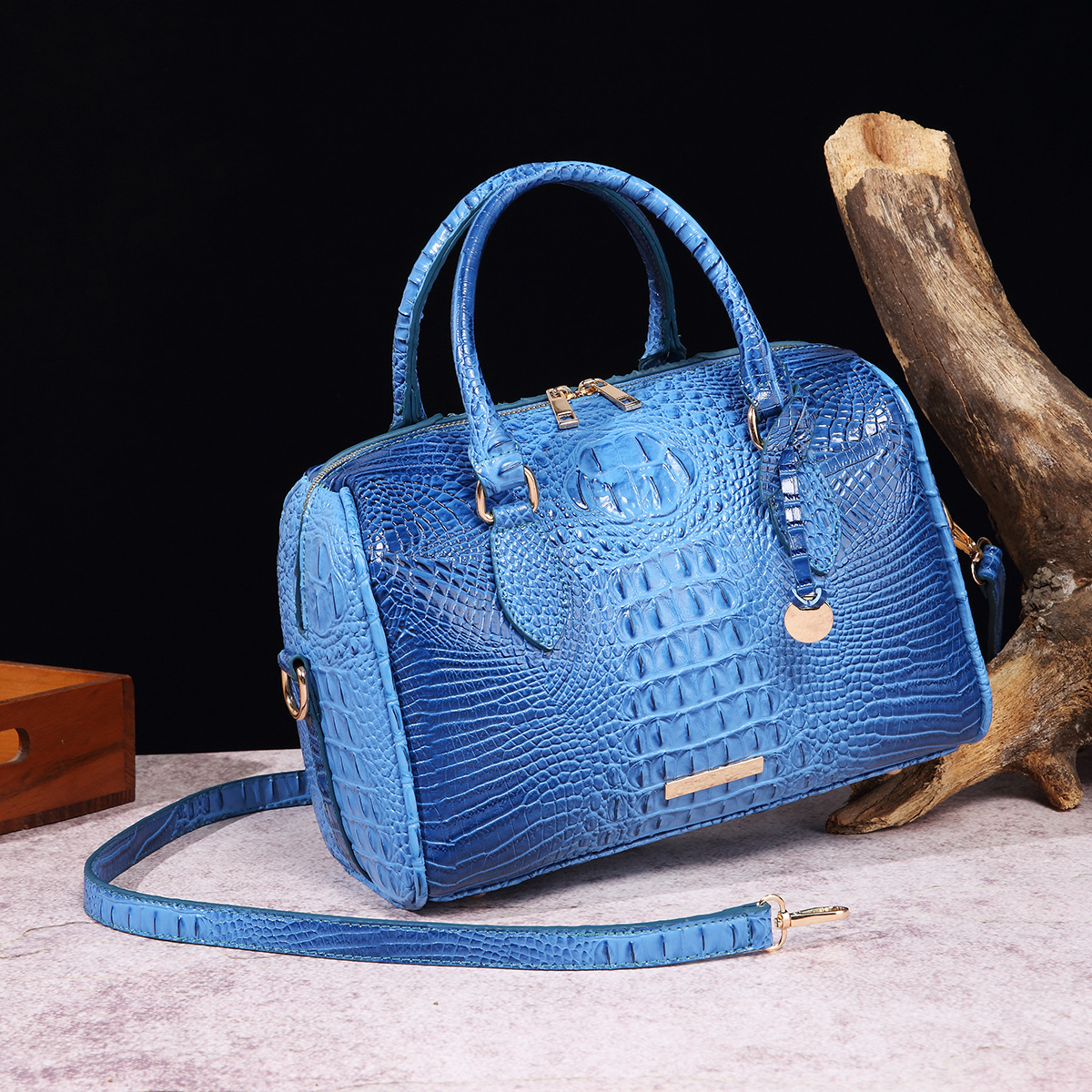 Wholesale Women Vintage Multicolor Crocodile Zip Handle Bag