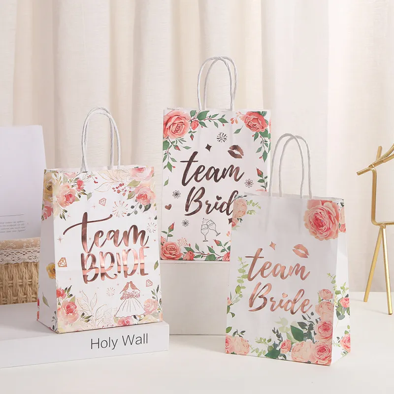 Fashion Exquisite Floral Letter Printing Two-Sided Gilded Kraft Paper Tote Bag