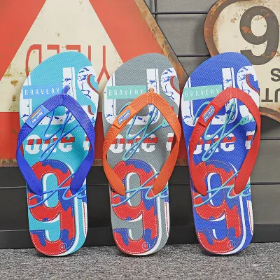 Men Fashion Holiday Letter Floral Beach Flip-Flops Slippers
